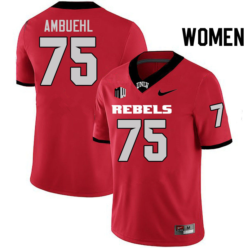 Women #75 Anton Ambuehl UNLV Rebels College Football Jerseys Stitched-Scarlet
